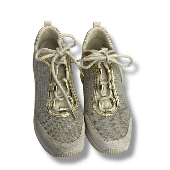 Michael Kors Lolly Trainer Wedge Sneakers 7.5 Metallic Silver gold Glitter EUC - Picture 11 of 16